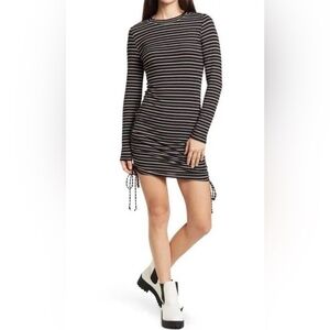 Nwot Abound Black Raincheck Ruched Side Tie Bodycon Striped Ribbed Dress